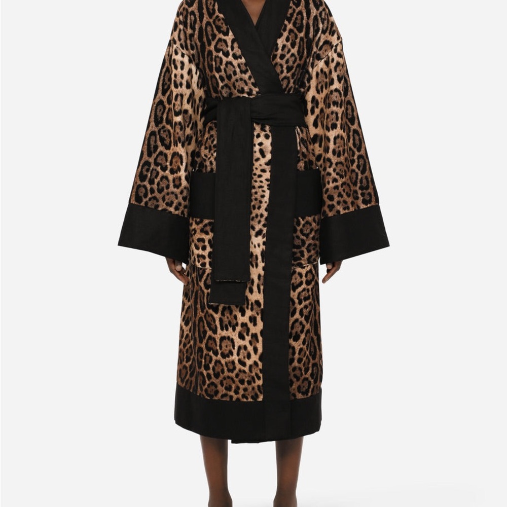 Dolce & Gabbana Leopard Print Terry Cotton Bathrobe